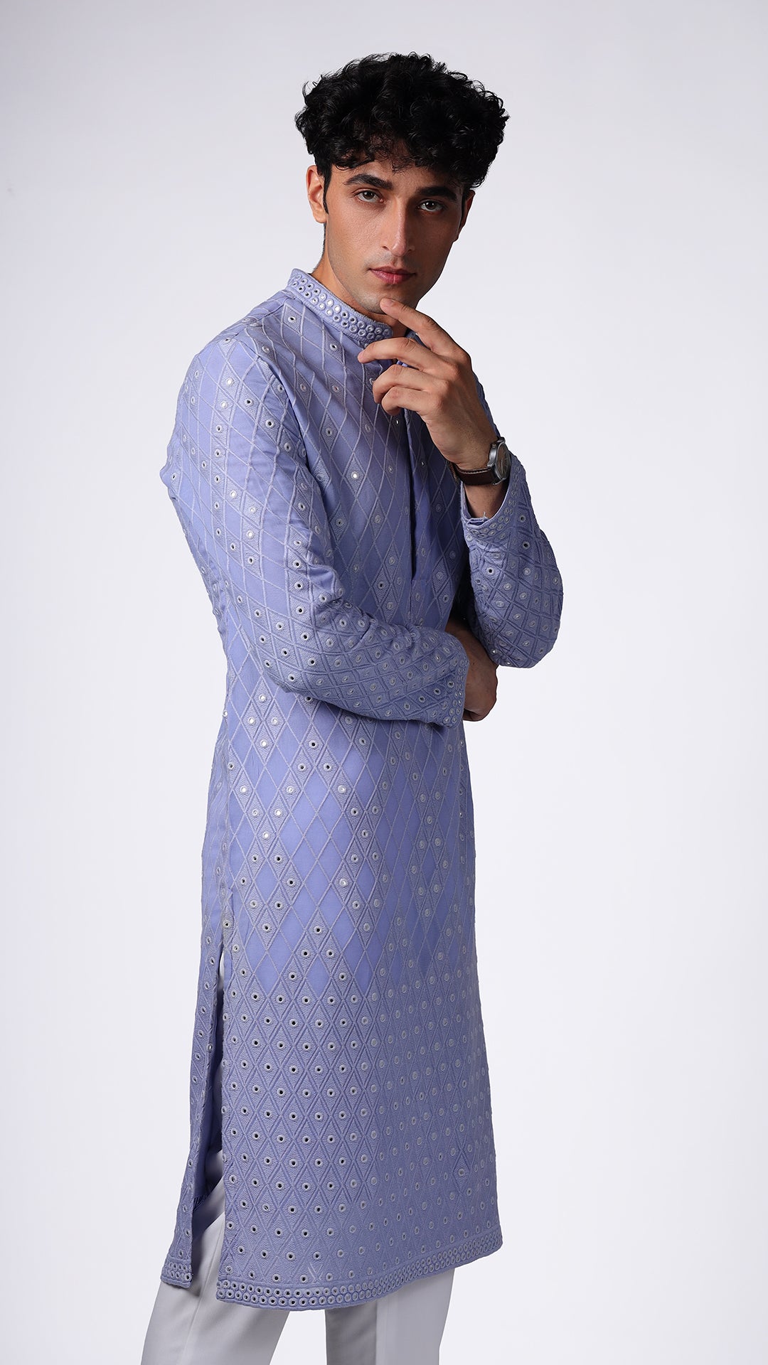 Lavender Kurta with Dispersed Mirror Embellishments - BWO by Smit Pithadia