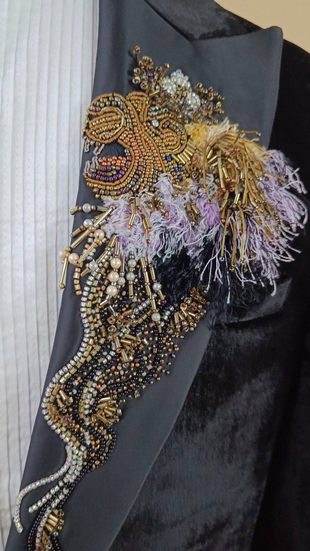 Buy Wedding Outfits Hand-Embroidered Black Suede Tuxedo Set - Buyweddingoutfits