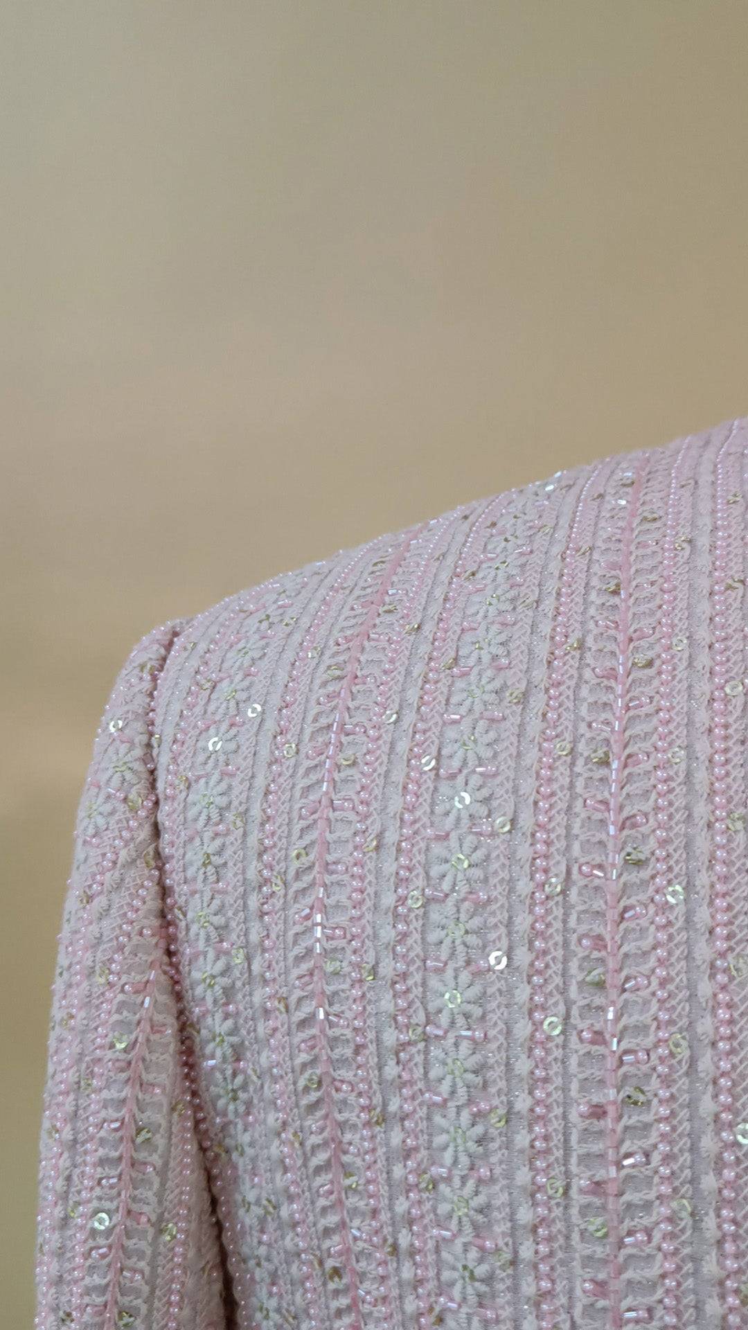 Buy Wedding Outfits Pink Hand-Embroidered Lucknowi Columnar Floral Sherwani Set - Buyweddingoutfits