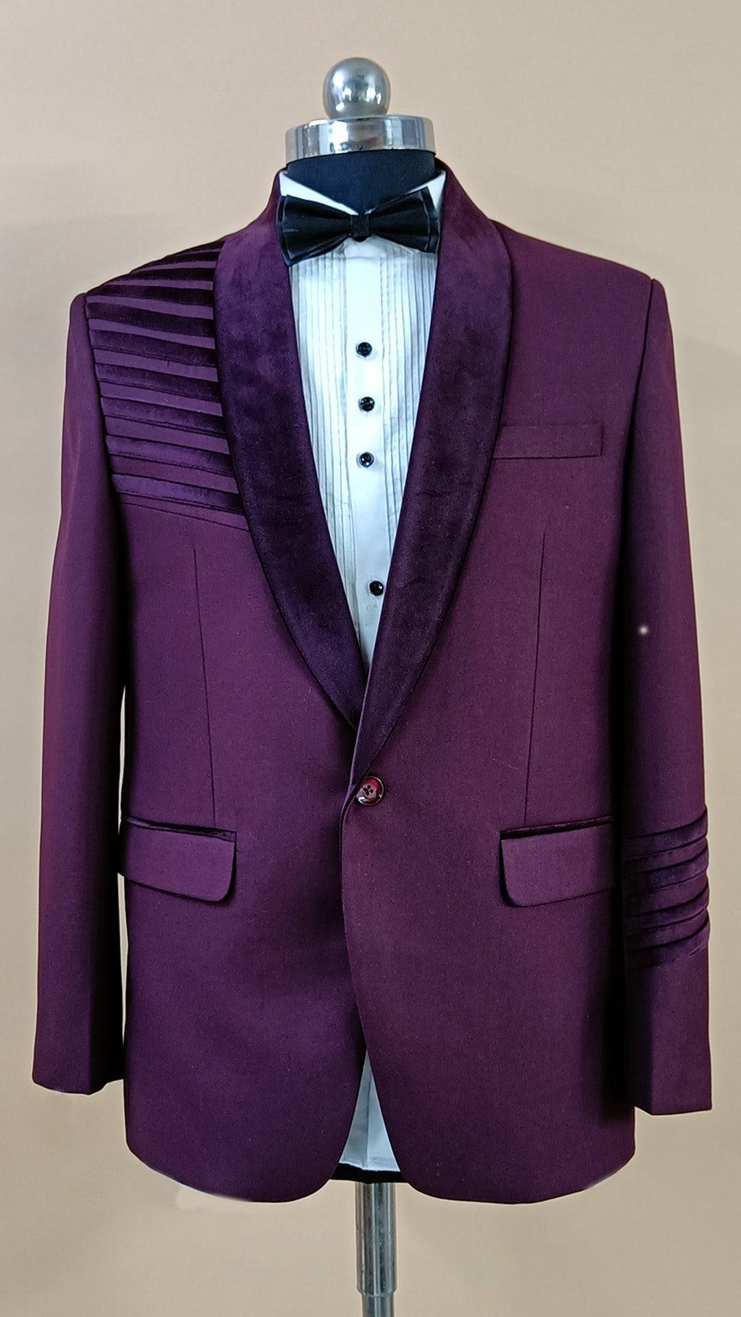 Buy Wedding Outfits Purple Suede Shoulder Striped Tuxedo Set - Buyweddingoutfits