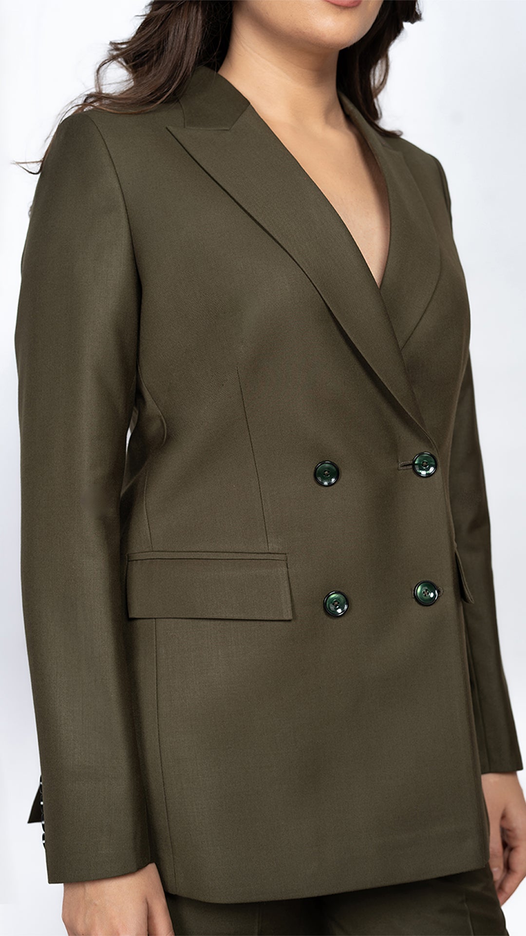 Bespoke Women's Double Breasted Pant Suit - Olive Green | BWO