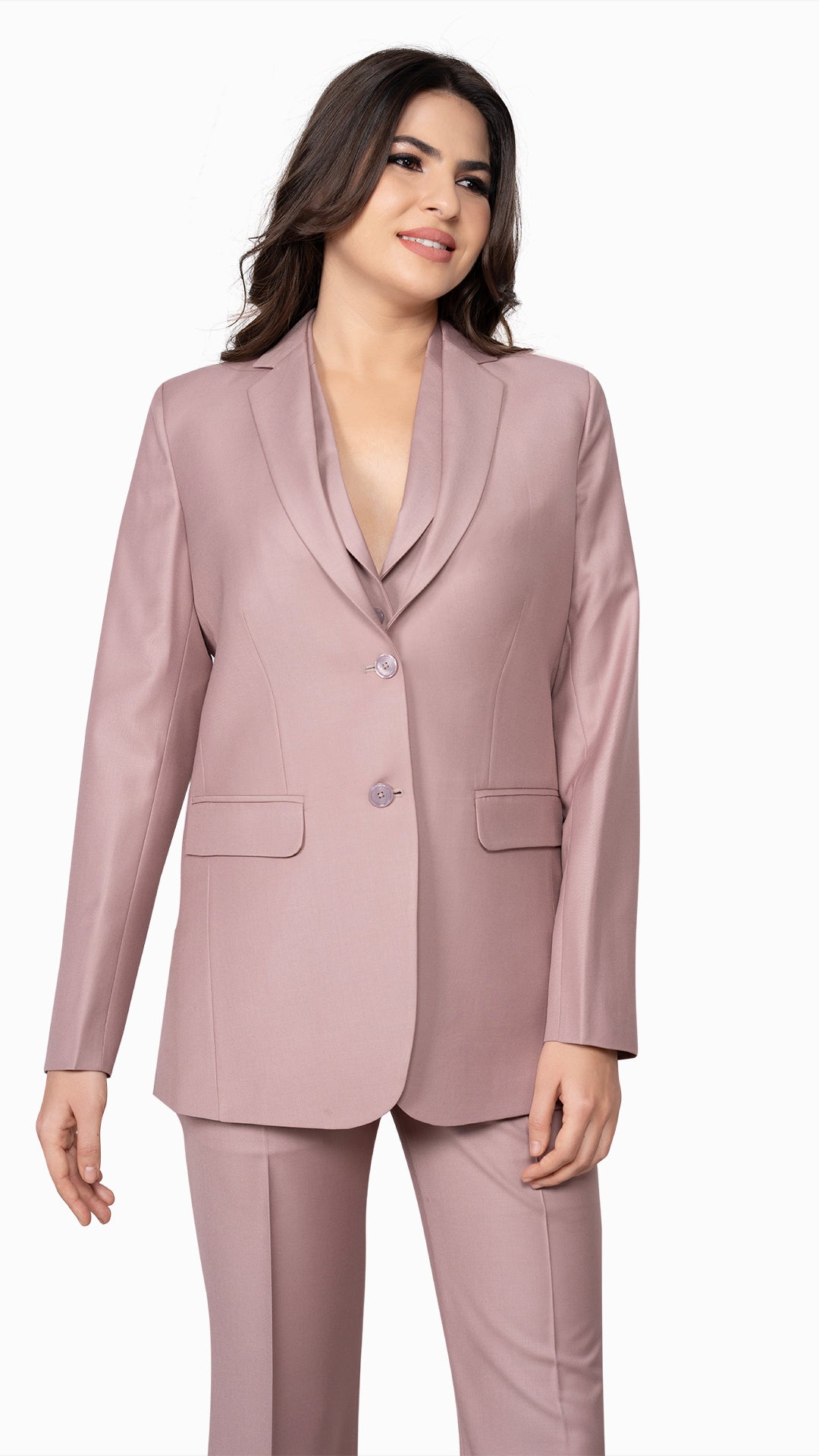 A tailored onion pink blazer featuring a sharp notch lapel and a sleek single-breasted 2-button design. A perfect blend of elegance and confidence.