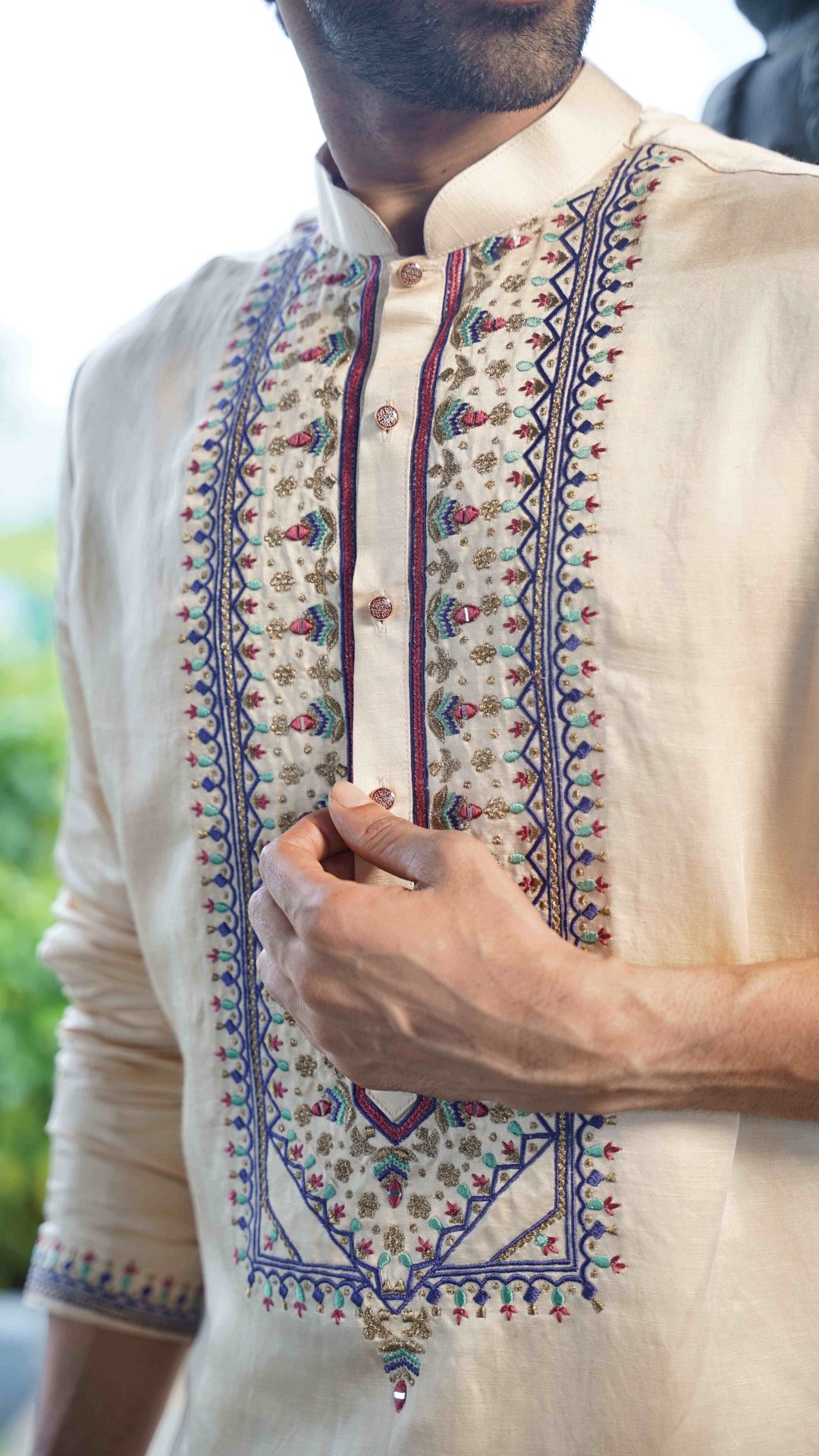 Ochre Multicolor Embroidered Kurta for Men | BWO by Smit Pithadia