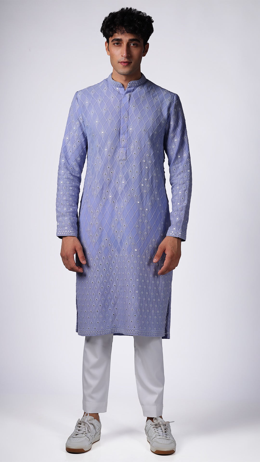 Lavender Kurta with Dispersed Mirror Embellishments - BWO by Smit Pithadia