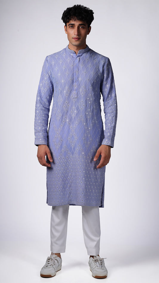 Lavender Kurta with Dispersed Mirror Embellishments - BWO by Smit Pithadia