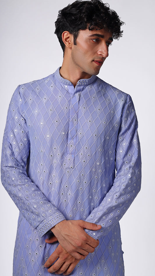 Lavender Kurta with Dispersed Mirror Embellishments - BWO by Smit Pithadia