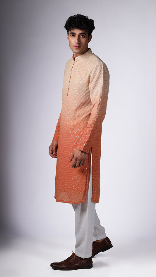 Orange Ombre Kurta with Elegant Mirror Work - BWO by Smit Pithadia