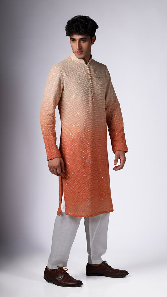 Orange Ombre Kurta with Elegant Mirror Work - BWO by Smit Pithadia