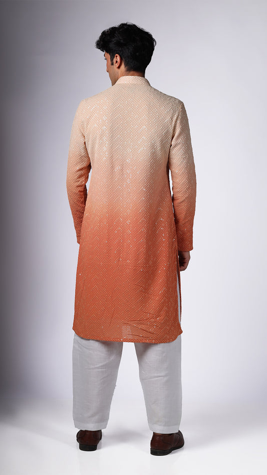 Orange Ombre Kurta with Elegant Mirror Work - BWO by Smit Pithadia