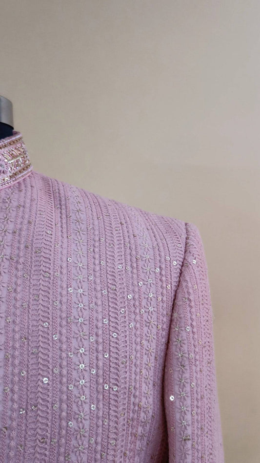 Buy Wedding Outfits Flamingo Lucknowi Columnar Floral Sherwani Set - Buyweddingoutfits