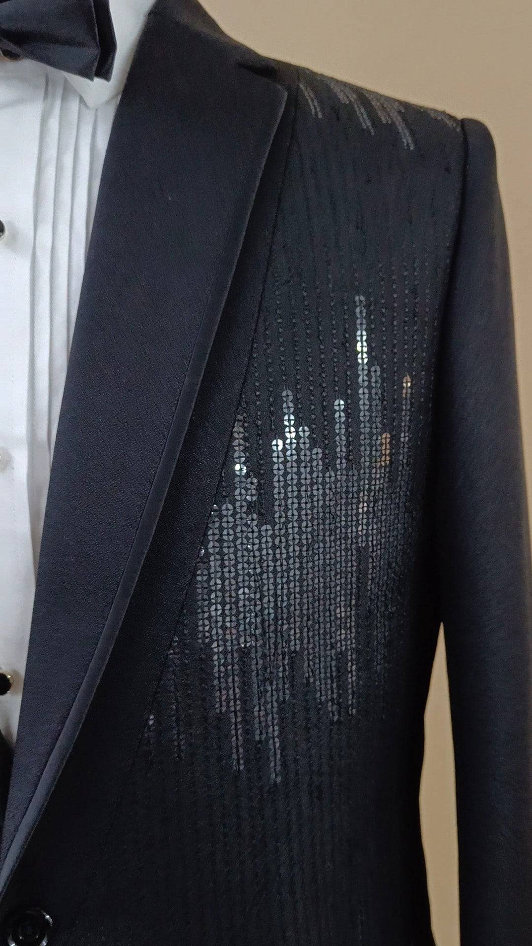 Buy Wedding Outfits Black Jacquard Sequin Beats Tuxedo Set - Buyweddingoutfits