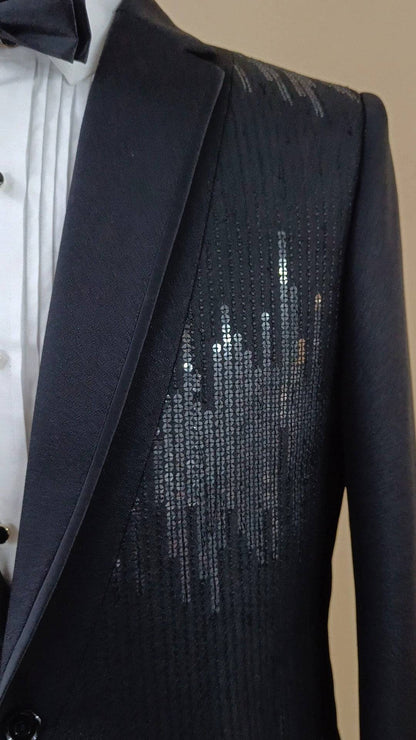 Buy Wedding Outfits Black Jacquard Sequin Beats Tuxedo Set - Buyweddingoutfits