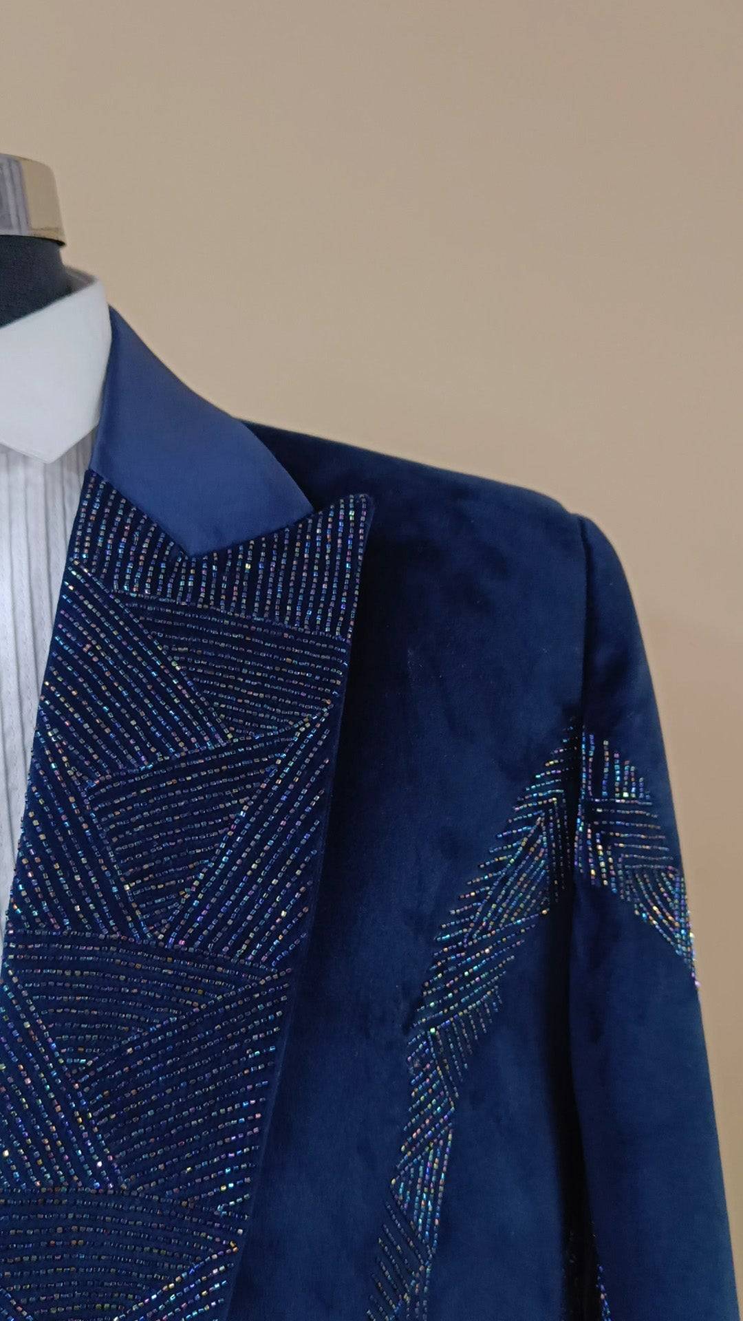 Buy Wedding Outfits Colorful Hand Embroidered Blue Suede Tuxedo Set - Buyweddingoutfits