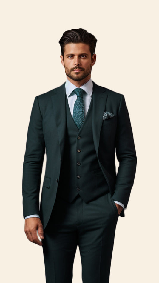 Bespoke Men's Three-Piece Green Suit in Dark Hunter Shade - Crafted in Terry Rayon by BWO