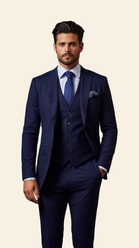 Custom Men's Three-Piece Royal Blue Suit - Crafted in Terry Rayon by BWO