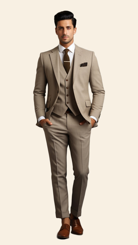 Bespoke Men's Three-Piece Beige Suit in Light Shade - Crafted in Terry Rayon by BWO