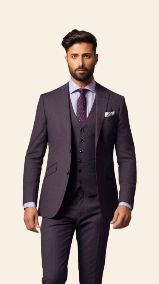 Bespoke Men's Three-Piece Suit in Wine Shade - Crafted in Terry Rayon by BWO
