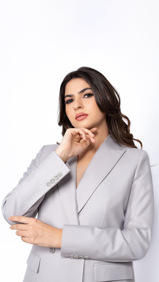 Custom Women's Double Breasted Blazer - Light Grey | BWO