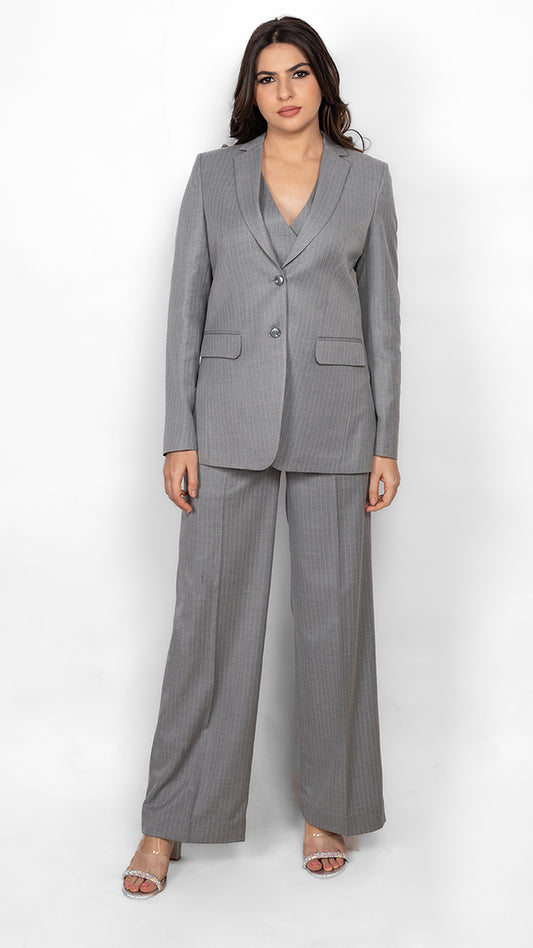 Custom Women's Pant Suit - Grey Pinstripes | BWO