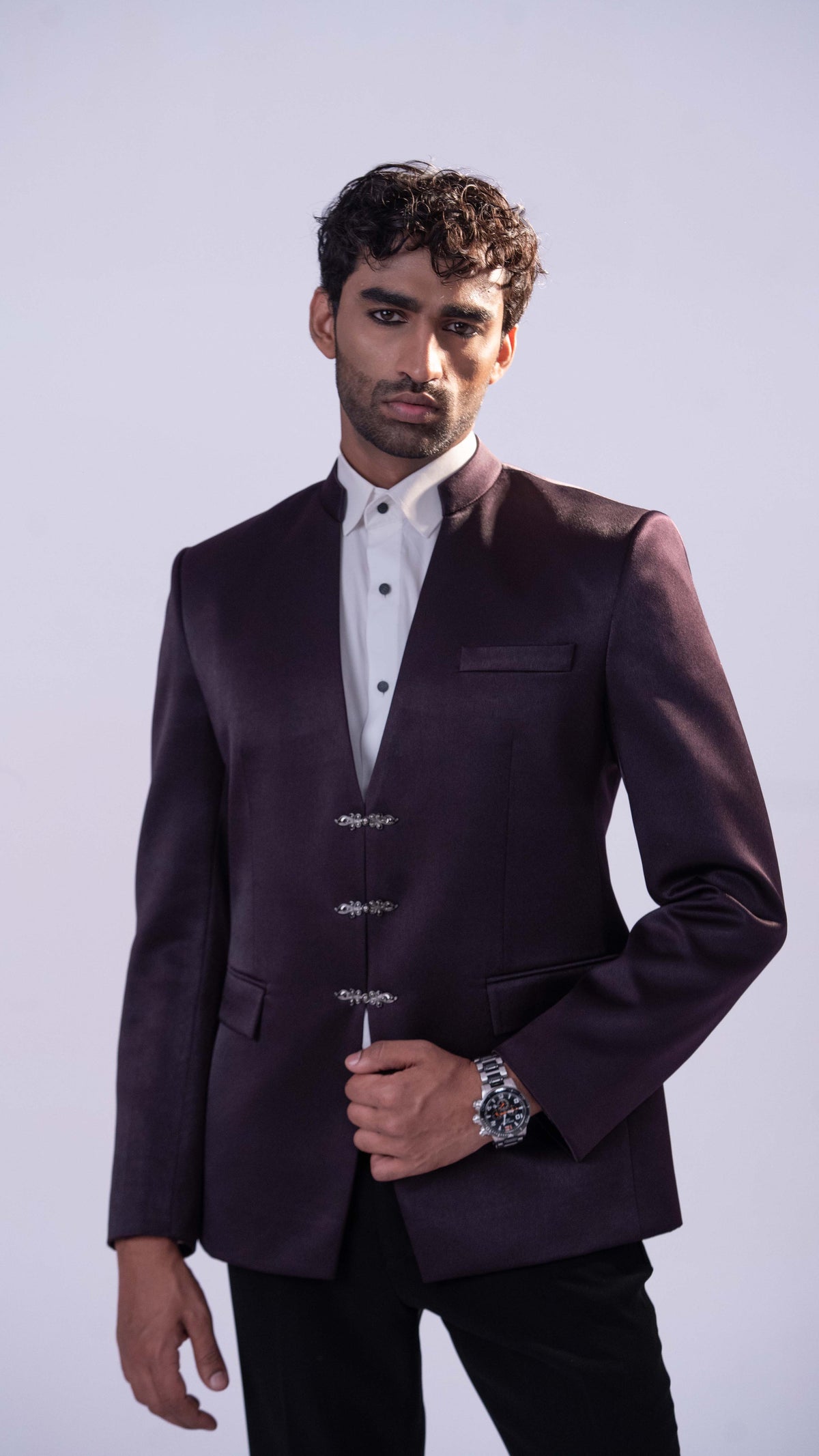 Wine V-Neck Jodhpuri Set for Men | BWO by Smit Pithadia