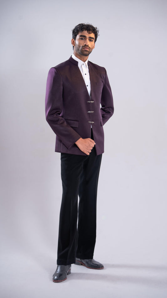 Wine V-Neck Jodhpuri Set for Men | BWO by Smit Pithadia