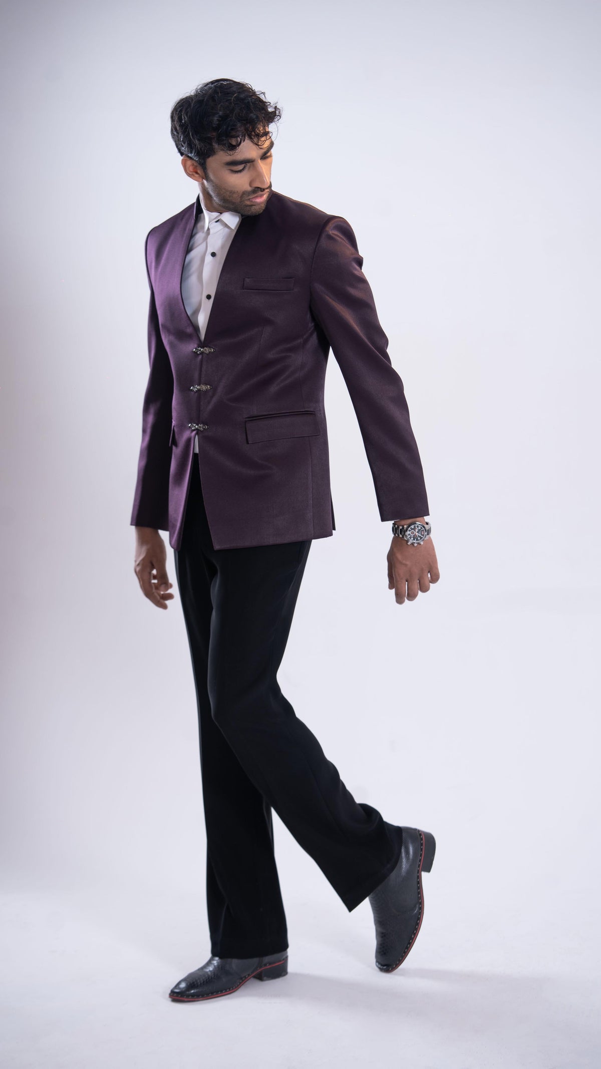 Wine V-Neck Jodhpuri Set for Men | BWO by Smit Pithadia