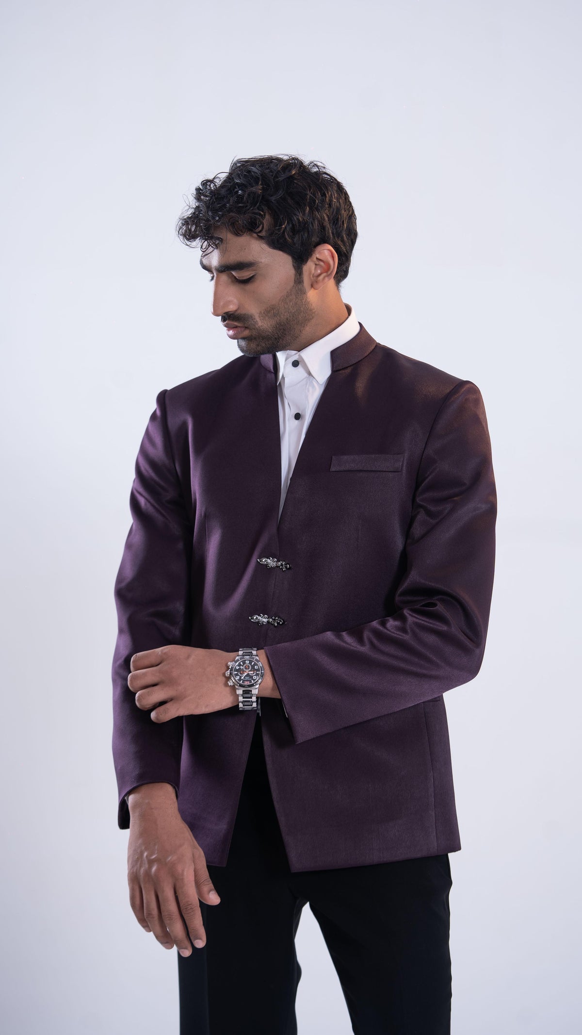 Wine V-Neck Jodhpuri Set for Men | BWO by Smit Pithadia