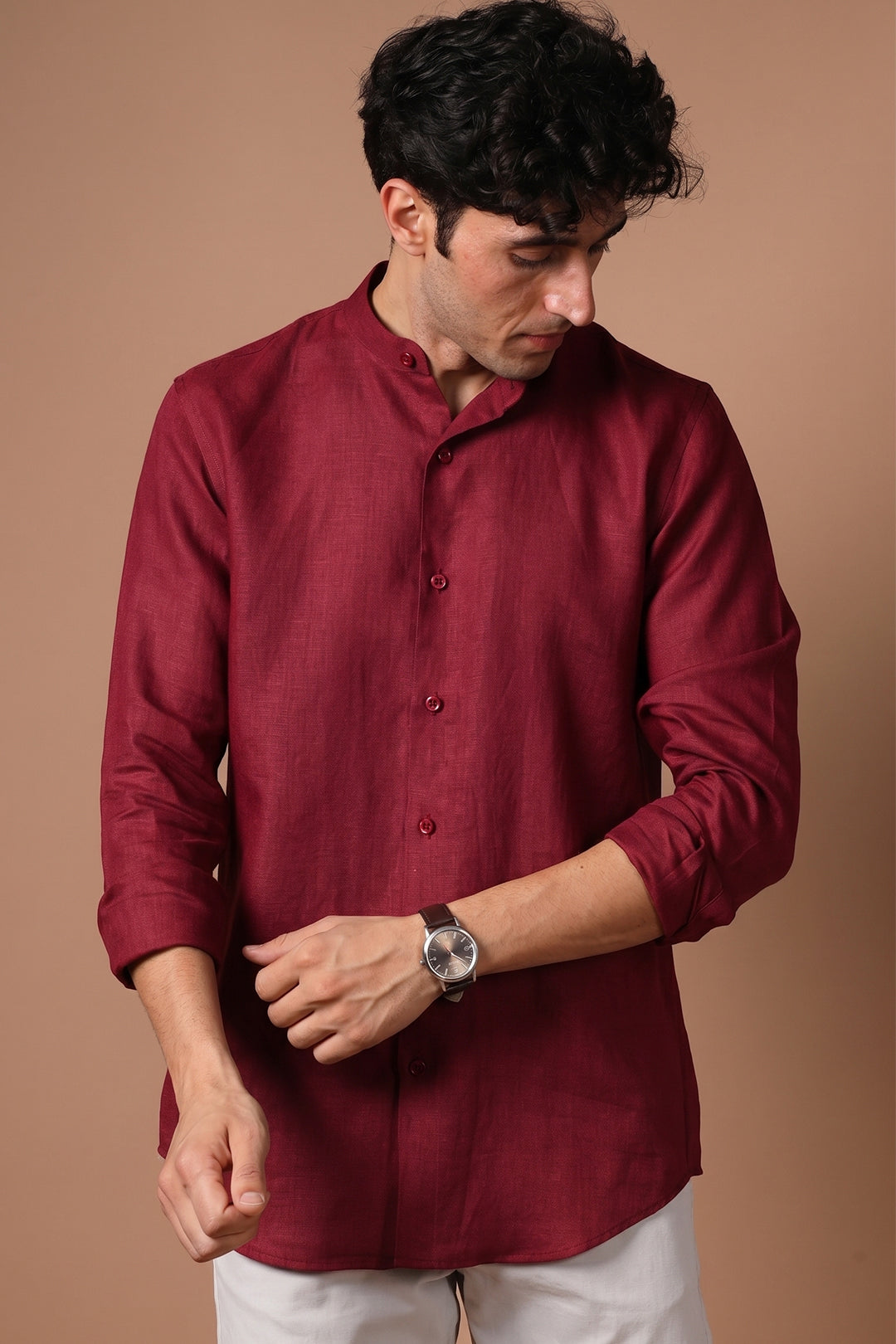 Maroon 100% Pure Linen Tailored Shirt for Men