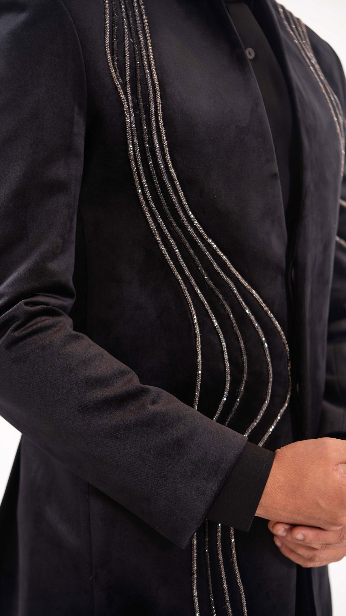 Black Suede Hand Embroidered Tubes Tuxedo Set for Men | BWO by Smit Pithadia