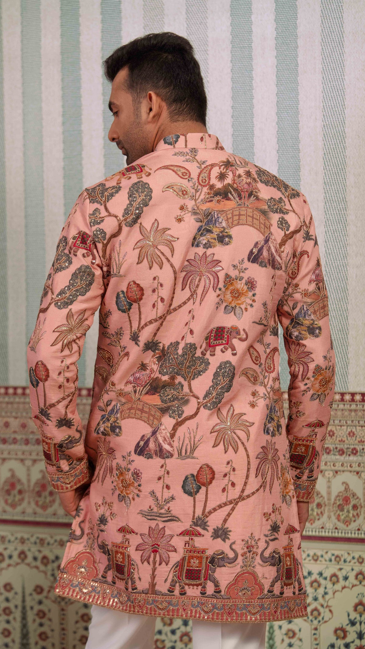 Blush Pink Elephant Motif Embroidered Kurta for Men | BWO by Smit Pithadia