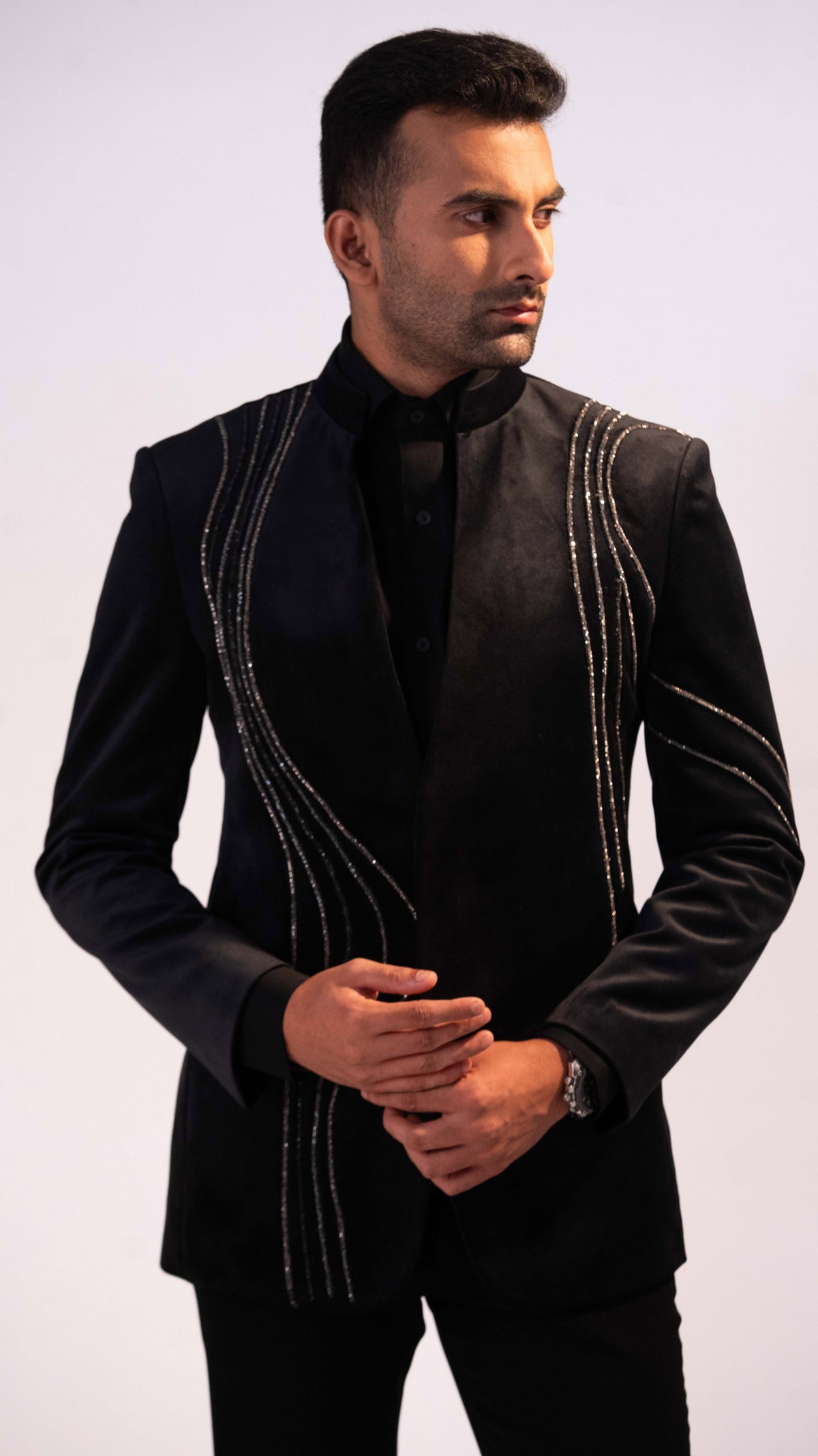 Black Suede Hand Embroidered Tubes Tuxedo Set for Men | BWO by Smit Pithadia
