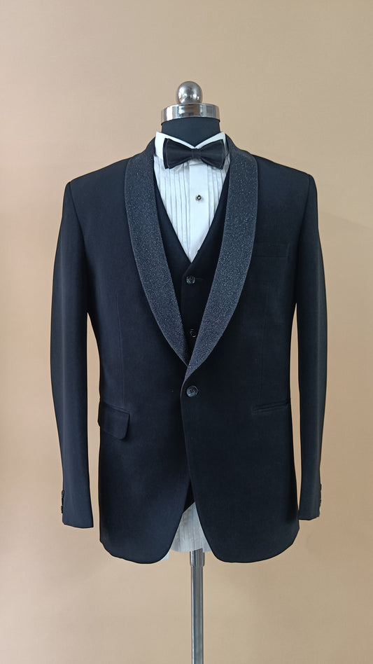 Buy Wedding Outfits Black Three Piece Tuxedo Shiny Lapel Set - Buyweddingoutfits