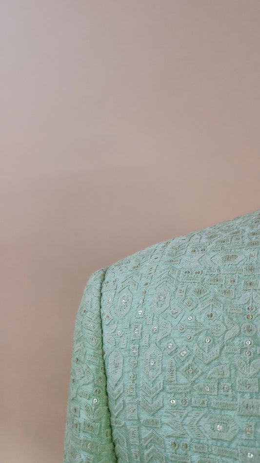 Buy Wedding Outfits Parrot Green Lucknowi Geometrical Sequin Sherwani Set - Buyweddingoutfits