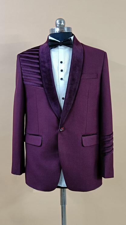 Buy Wedding Outfits Purple Suede Shoulder Striped Tuxedo Set - Buyweddingoutfits