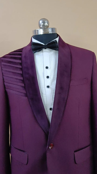 Buy Wedding Outfits Purple Suede Shoulder Striped Tuxedo Set - Buyweddingoutfits