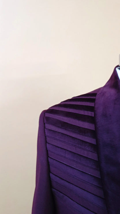 Buy Wedding Outfits Purple Suede Shoulder Striped Tuxedo Set - Buyweddingoutfits