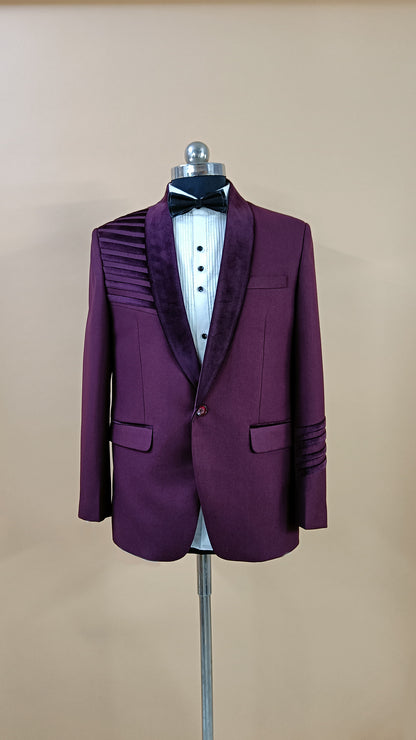 Buy Wedding Outfits Purple Suede Shoulder Striped Tuxedo Set - Buyweddingoutfits